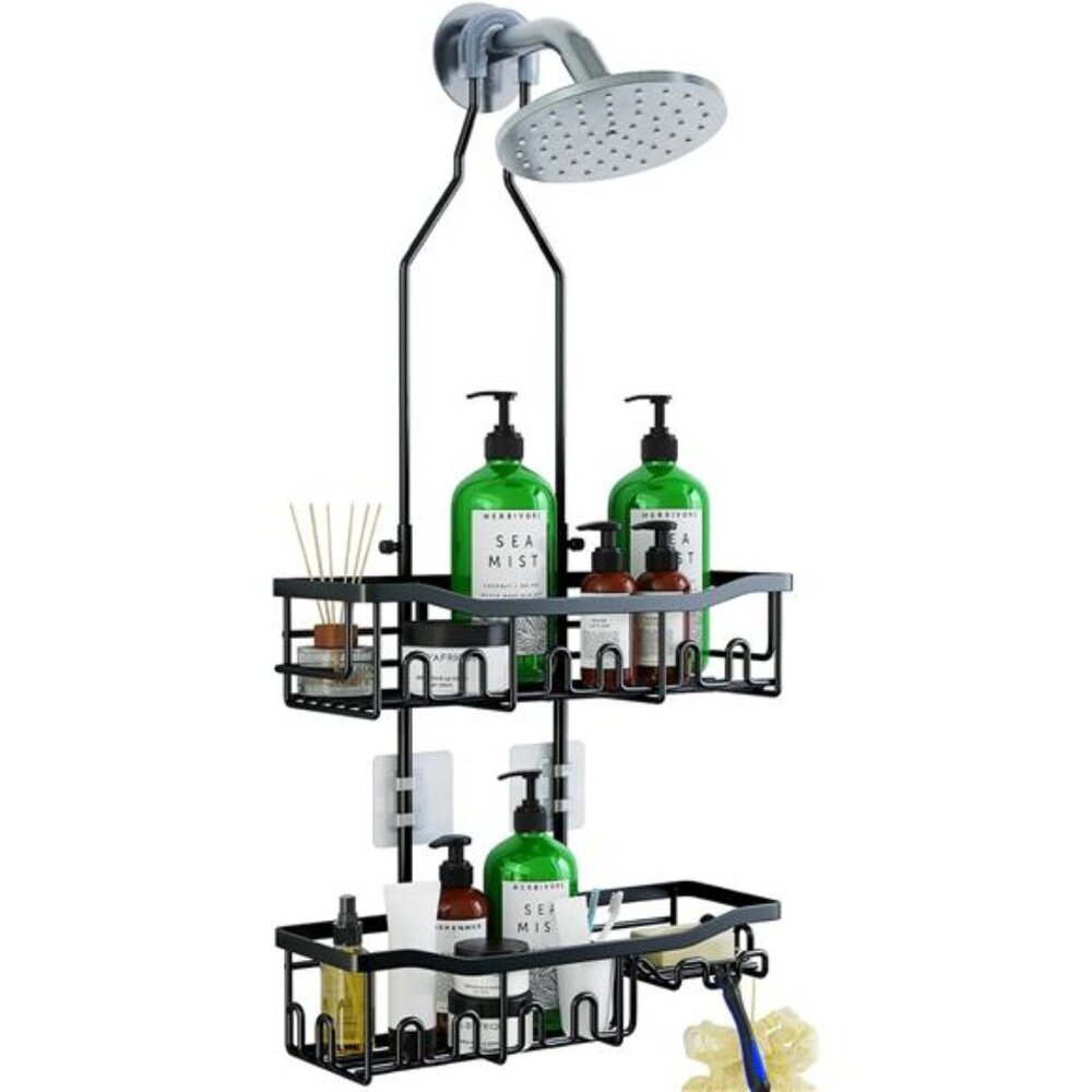 Upgraded Extended Length Shower Organizer with Hooks, Rustproof Shampoo Soap